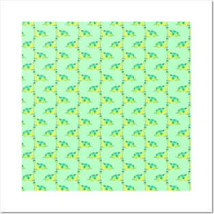 Watercolor Leaf Dino Pattern Posters and Art